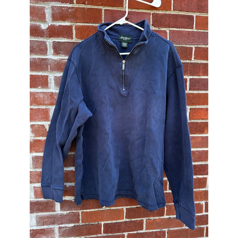 Eddie Bauer Tall XL Navy Quarter Zip Pullover 100 Percent Cotton